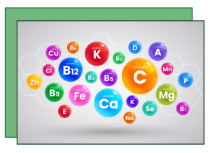 A bunch of colorful balls with different types of vitamins