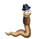 A cartoon worm wearing a hat and looking up.