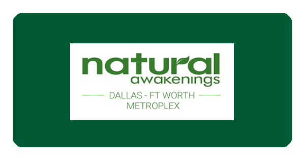 A green and white logo for natural awakenings.