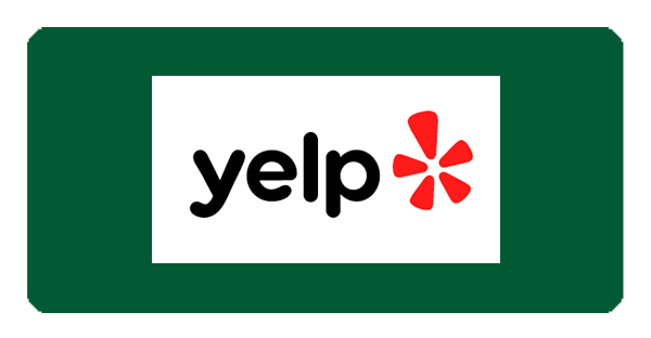 A yelp logo on top of a green and white background.