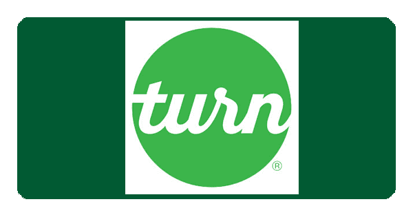 A green and white logo for turn.